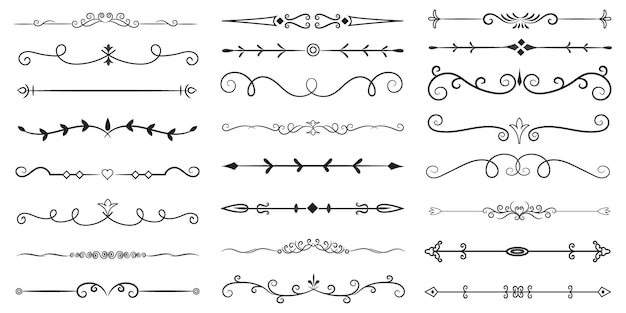 Divisor de páginas y elementos de diseño Conjunto de varios divisores negros simples Diseño de divisores variados