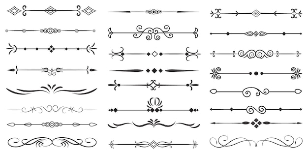 Divisor de páginas y elementos de diseño Conjunto de varios divisores negros simples Diseño de divisores variados