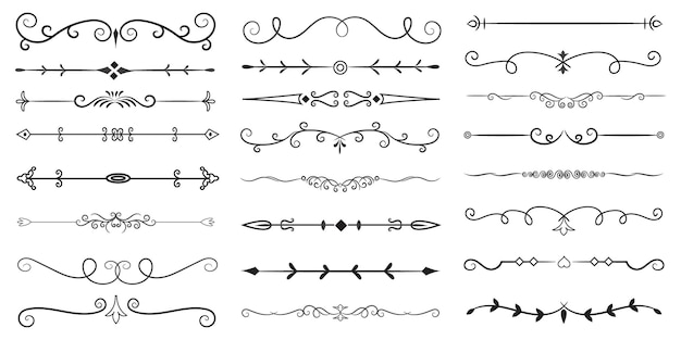 Divisor de páginas y elementos de diseño Conjunto de varios divisores negros simples Diseño de divisores variados