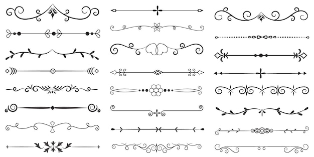 Divisor de páginas y elementos de diseño Conjunto de varios divisores negros simples Diseño de divisores variados