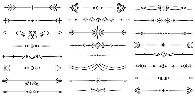 Divisor de páginas y elementos de diseño Conjunto de varios divisores negros simples Diseño de divisores variados