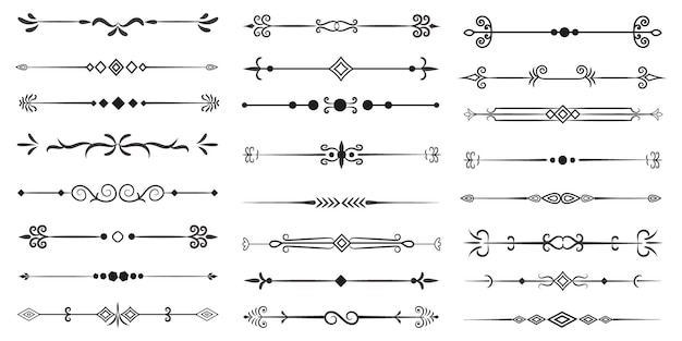 Divisor de páginas y elementos de diseño Conjunto de varios divisores negros simples Diseño de divisores variados