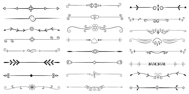 Divisor de páginas y elementos de diseño Conjunto de varios divisores negros simples Diseño de divisores variados
