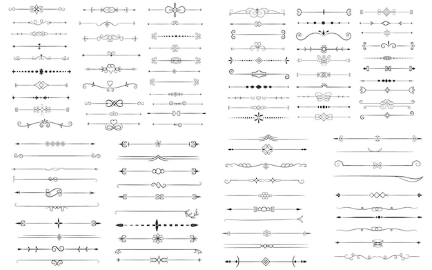 Divisor de páginas y elementos de diseño Conjunto de varios divisores negros simples Diseño de divisores variados