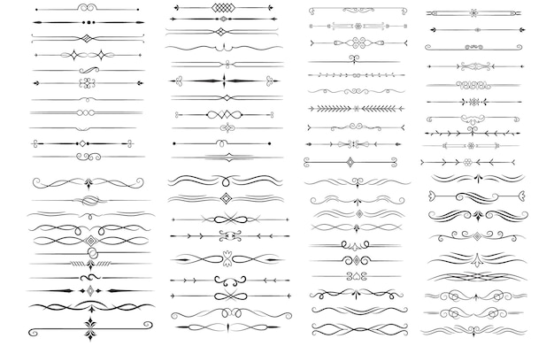 Divisor de páginas y elementos de diseño Conjunto de varios divisores negros simples Diseño de divisores variados