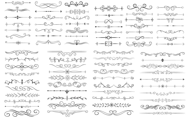 Divisor de páginas y elementos de diseño Conjunto de varios divisores negros simples Diseño de divisores variados