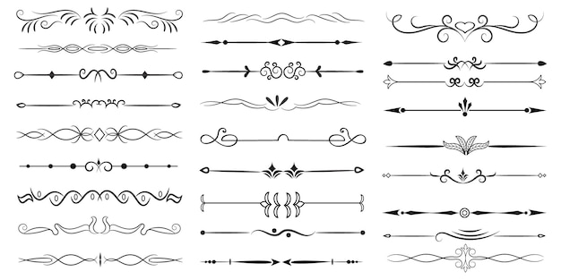 Divisor de páginas y elementos de diseño Conjunto de varios divisores negros simples Diseño de divisores variados