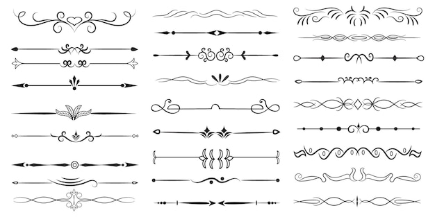 Divisor de páginas y elementos de diseño Conjunto de varios divisores negros simples Diseño de divisores variados