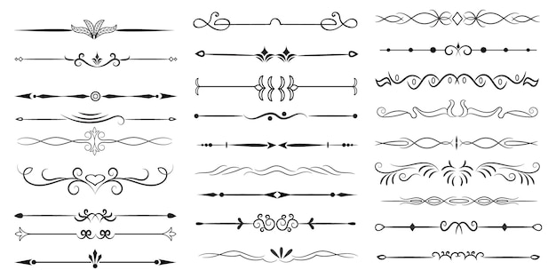 Divisor de páginas y elementos de diseño Conjunto de varios divisores negros simples Diseño de divisores variados