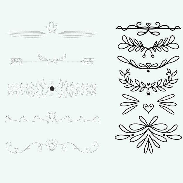 Divisor de remolinos decorativos Colección de objetos caligráficos vectoriales para el saludo de invitación de boda
