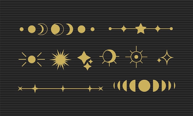 Divisores artísticos de línea dorada celestial y elementos estelares para proyectos de diseño