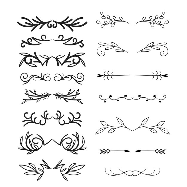 Divisores decorativos Línea de corazón Viraje de flecha Elementos para la decoración Florecimiento caligráfico o nombre