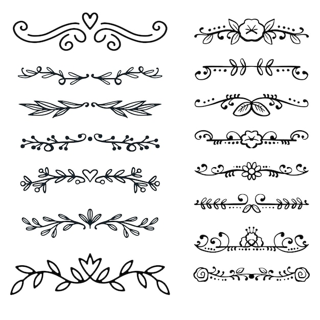Divisores decorativos Línea de corazón Viraje de flecha Elementos para la decoración Florecimiento caligráfico o nombre
