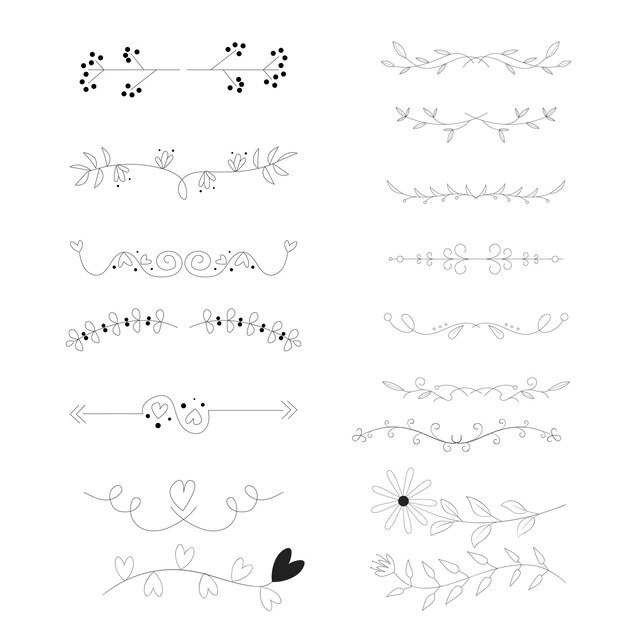 Divisores decorativos Línea de corazón Viraje de flecha Elementos para la decoración Florecimiento caligráfico o nombre