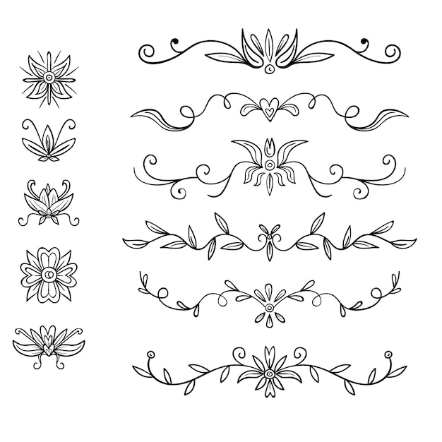Divisores decorativos Línea de corazón Viraje de flecha Elementos para la decoración Florecimiento caligráfico o nombre