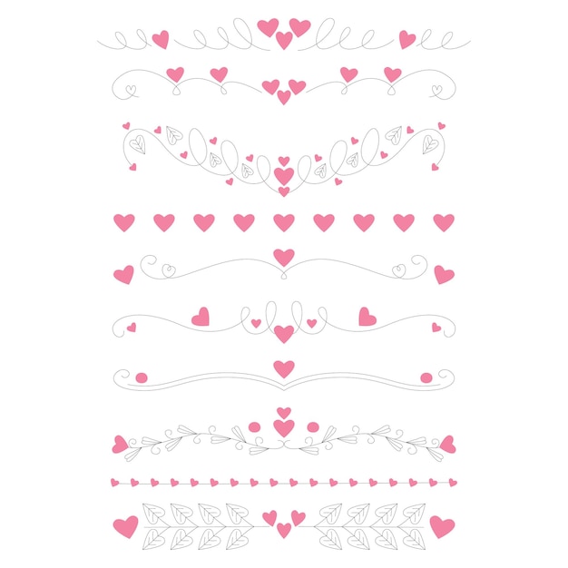 Divisores decorativos Línea de corazón Viraje de flecha Elementos para la decoración Florecimiento caligráfico o nombre