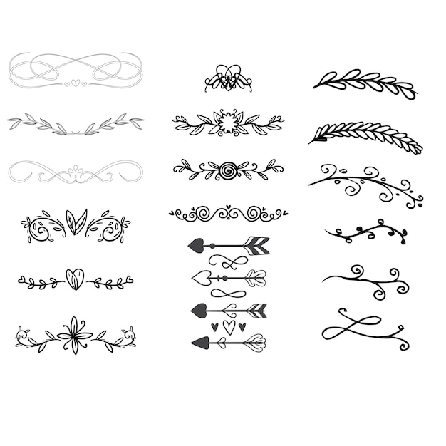 Divisores decorativos Línea de corazón Viraje de flecha Elementos para la decoración Florecimiento caligráfico o nombre