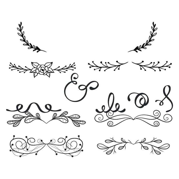 Vector divisores decorativos línea de corazón viraje de flecha elementos para la decoración florecimiento caligráfico o nombre