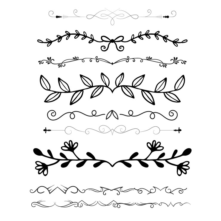 Vector divisores decorativos línea de corazón viraje de flecha elementos para la decoración florecimiento caligráfico o nombre