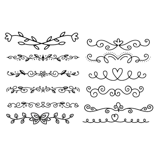 Divisores decorativos Línea de corazón Viraje de flecha Elementos para la decoración Florecimiento caligráfico o nombre