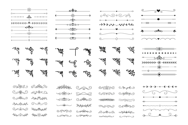 Divisores decorativos vintage Ornamentos florales Conjunto vectorial Conjunto divisor decorativo vintage