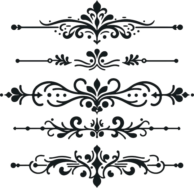 Divisores florales ornamentales y separadores decorativos dibujados a mano sobre un fondo blanco sólido