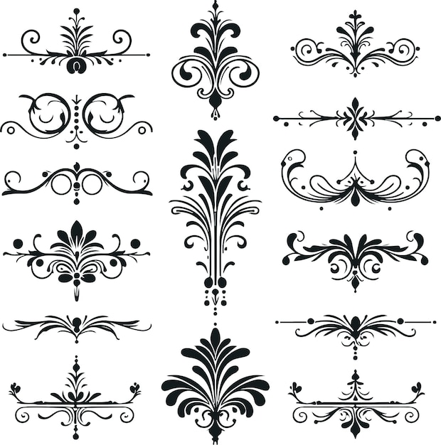 Divisores florales ornamentales y separadores decorativos dibujados a mano sobre un fondo blanco sólido