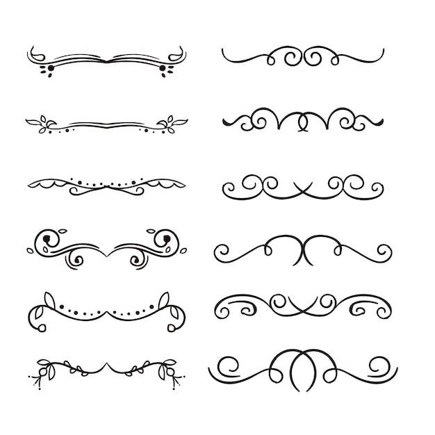 Divisores de texto conjunto de garabates elementos decorativos de bodas bordes de adornos líneas vector dibujado a mano i