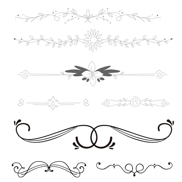 Divisores de texto conjunto de garabates elementos decorativos de bodas bordes de adornos líneas vector dibujado a mano i