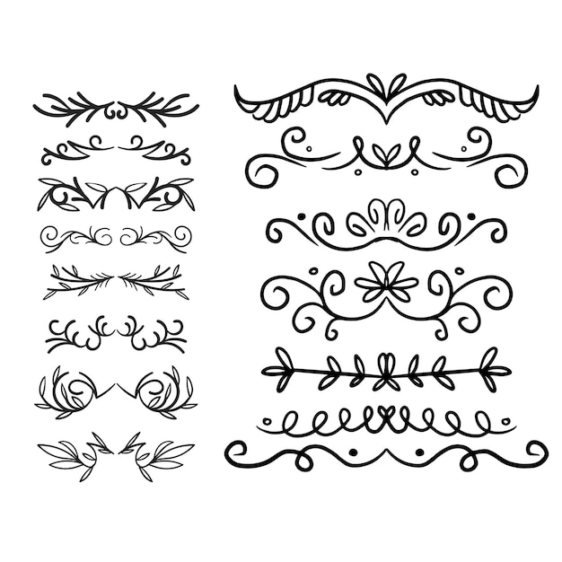 Divisores de texto conjunto de garabates elementos decorativos de bodas bordes de adornos líneas vector dibujado a mano i