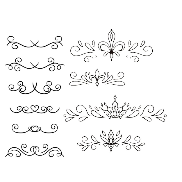 Divisores de texto conjunto de garabates elementos decorativos de bodas bordes de adornos líneas vector dibujado a mano i