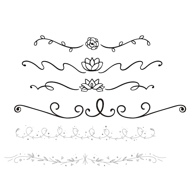 Divisores de texto conjunto de garabates elementos decorativos de bodas bordes de adornos líneas vector dibujado a mano i