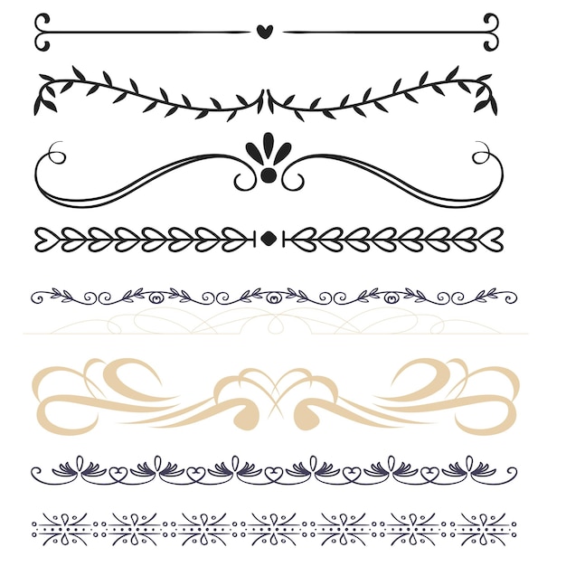 Divisores de texto conjunto de garabates elementos decorativos de bodas bordes de adornos líneas vector dibujado a mano i