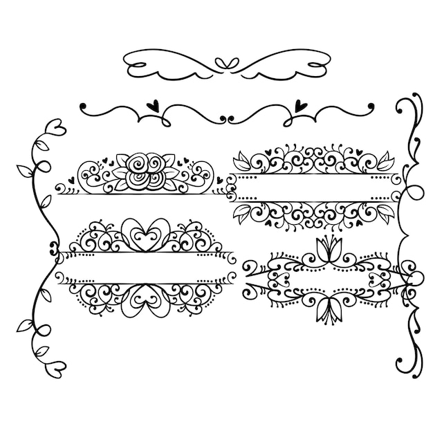 Divisores de texto conjunto de garabates elementos decorativos de bodas bordes de adornos líneas vector dibujado a mano i