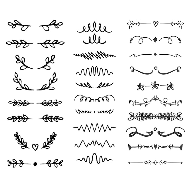 Divisores de texto conjunto de garabates elementos decorativos de bodas bordes de adornos líneas vector dibujado a mano i