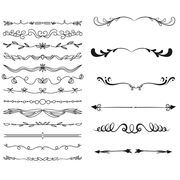 Divisores de texto conjunto de garabates elementos decorativos de bodas bordes de adornos líneas vector dibujado a mano i