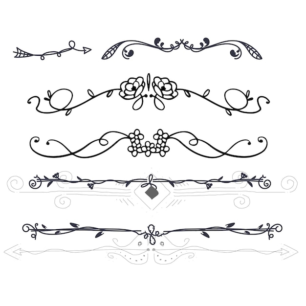 Divisores de texto conjunto de garabates elementos decorativos de bodas bordes de adornos líneas vector dibujado a mano i