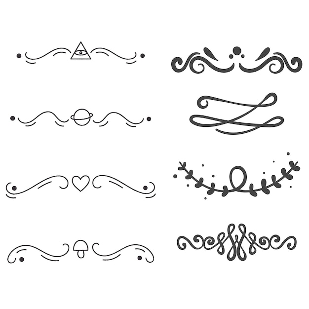 Divisores de texto conjunto de garabates elementos decorativos de bodas bordes de adornos líneas vector dibujado a mano i