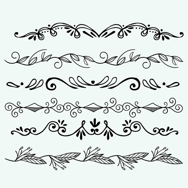 Divisores de texto decorativos Ornamento floral Frontera decoraciones vintage dibujadas a mano y boceto florecido