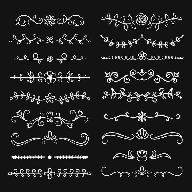 Divisores de texto florales dibujados a mano con efecto tiza.