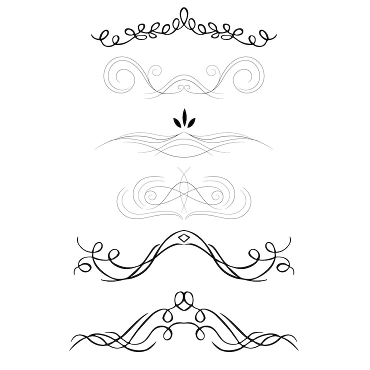 Vector divisores vectoriales dibujados a mano fronteras de líneas y set de laureles