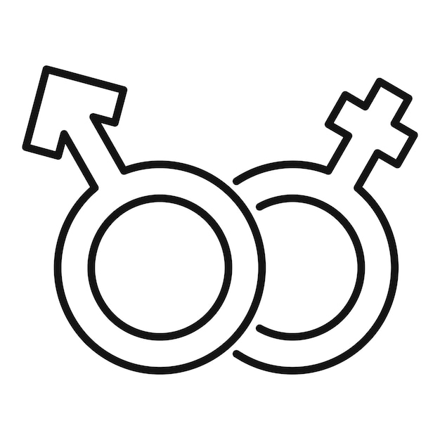 Divorcio, macho, hembra, icono, contorno, divorcio, macho, hembra, vector, icono, para, diseño telaraña, aislado, blanco, plano de fondo