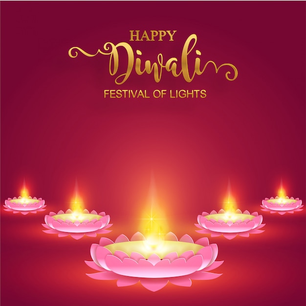 Diwali, deepavali o dipavali, el festival de las luces de la india con diya de oro estampado y cristales sobre papel de color de fondo.