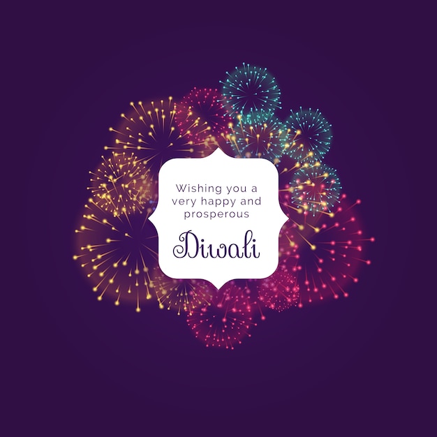 Diwali desea diseño de tarjetas de felicitación con fuegos artificiales de colores