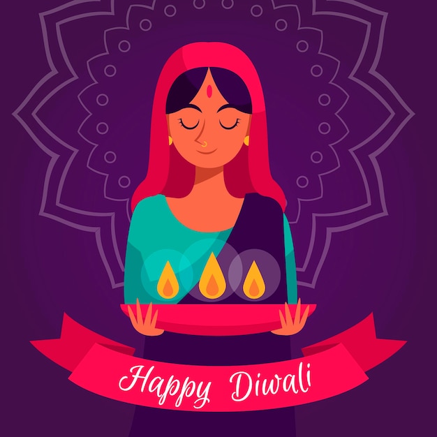 Vector diwali dibujado a mano