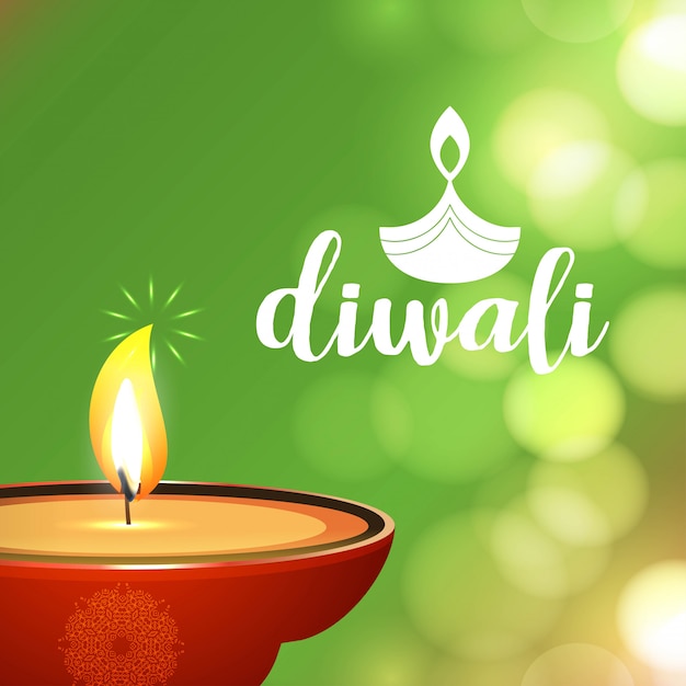 Diwali diseño con fondo verde y tipografía vector