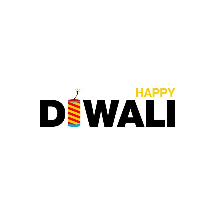 Diwali. Diseño minimalista de la tarjeta de deseos Happy Diwali con petardos y lámparas.