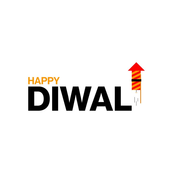 Diwali. Diseño minimalista de la tarjeta de deseos Happy Diwali con petardos y lámparas.