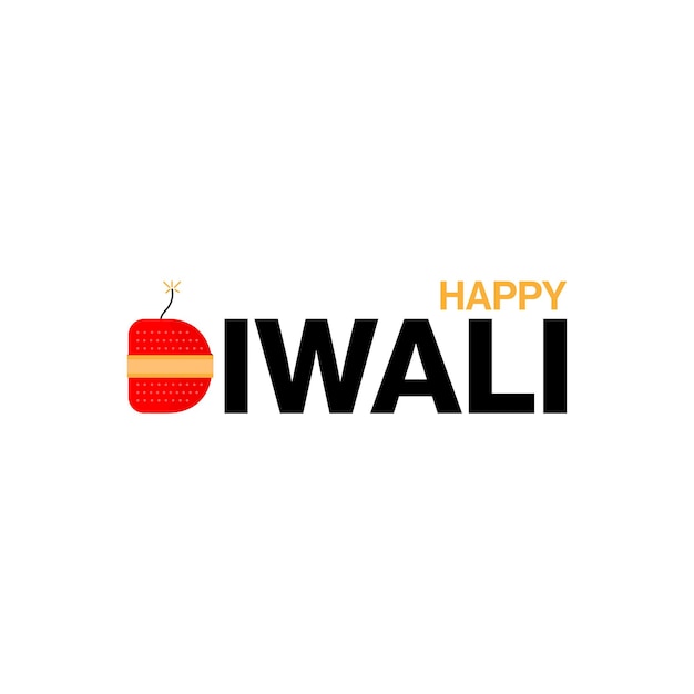 Diwali. Diseño minimalista de la tarjeta de deseos Happy Diwali con petardos y lámparas.