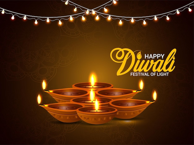 Diwali festival of light celebración tarjeta de felicitación con vector diwali diya